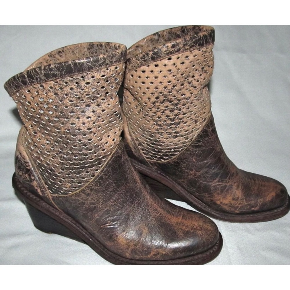 Bed Stu Distressed Brown and Tan Ankle Booties